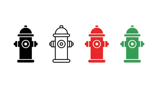 Four colored fire hydrants in a row