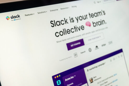 Mexico city, mexico, 01 09 2026: slack website displaying communication and collaboration software on screen