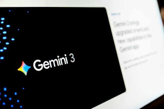 Mexico city, mexico, 01 19 2026: gemini 3 artificial intelligence logo on screen display
