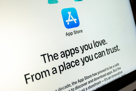 Mexico city, mexico, 01 19 2026: apple app store logo and text on display screen