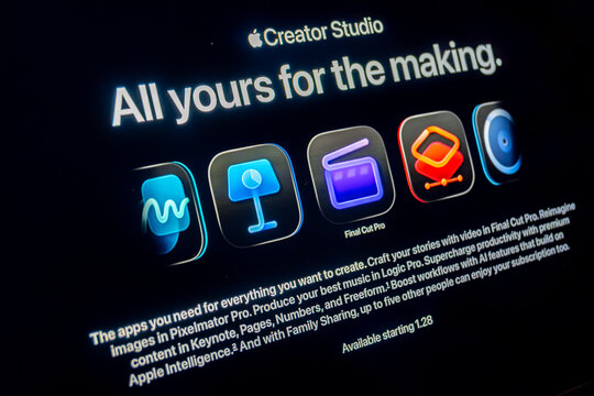 Mexico city, mexico, 01 19 2026: apple creator studio displaying creative software applications