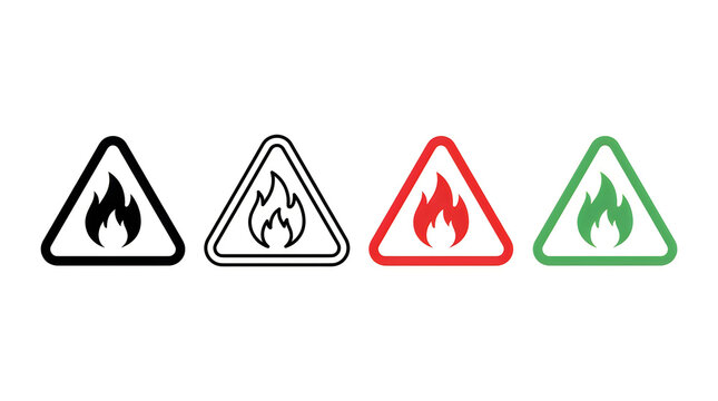 Four fire safety hazard warning triangle icons