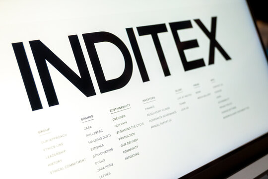 Mexico city, mexico, 01 19 2026: inditex logo and website information on screen
