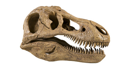 Isolated realistic Tyrannosaurus Rex skull fossil replica, detailed prehistoric predator © Andrei