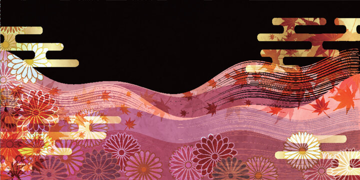 Elegant Traditional Japanese Pattern with Flowers and Autumn Leaves