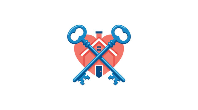 Real Estate Heart House Icon with Crossed Keys