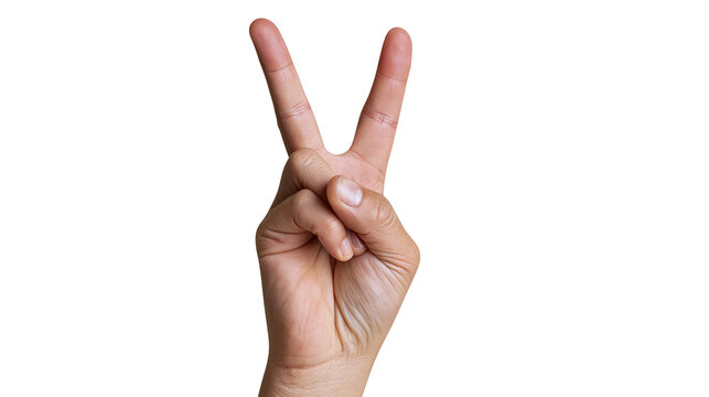 Isolated human hand making a V sign gesture, symbolizing peace, victory, or success