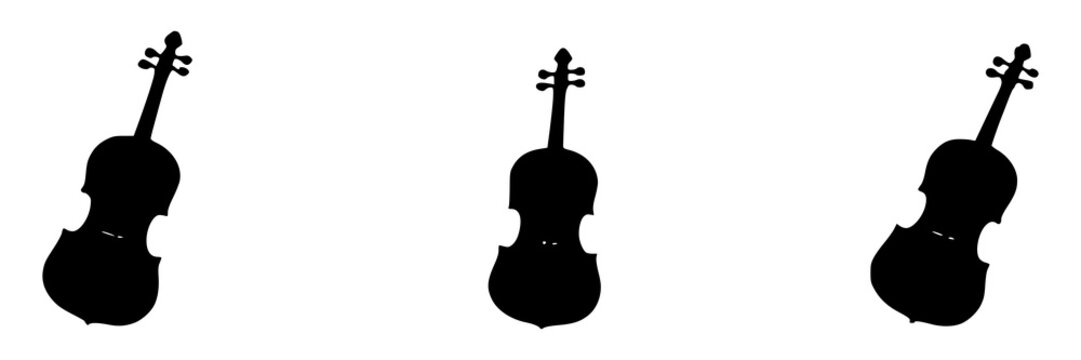 Violin set with minimalist silhouettes featuring stringed instrument, classical music, musical equipment, black and white design with elegance and simplicity