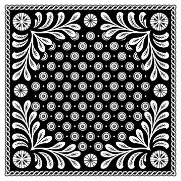 Black and white vintage bandana paisley and floral pattern design vector