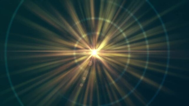 This light radiates outward from the center, accompanied by concentric circle effects and glittering dust particles drifting gracefully against a dark background.