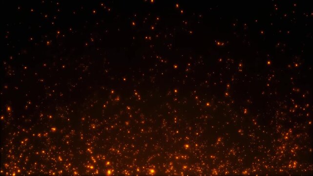 Glowing orange fire sparks and embers rising up against a dark black background overlay