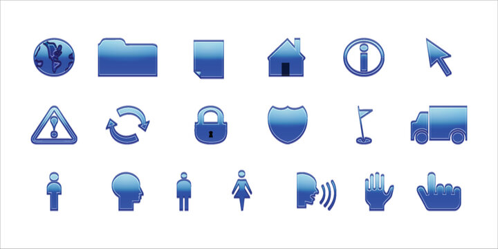 Blue Web Icon Set Vector Illustration Glossy User Interface App Icons Collection