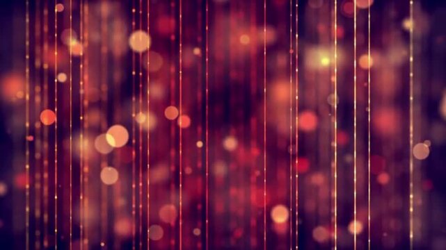 Warm, glowing bokeh effects and sparkling gold particles. With a blend of maroon, deep purple, and golden shimmer, this video loop creates a luxurious, romantic, and festive atmosphere.