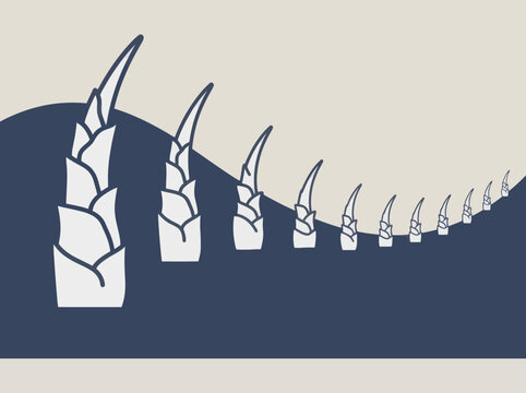 Minimalist abstract bamboo shoot pattern in blue and white tones