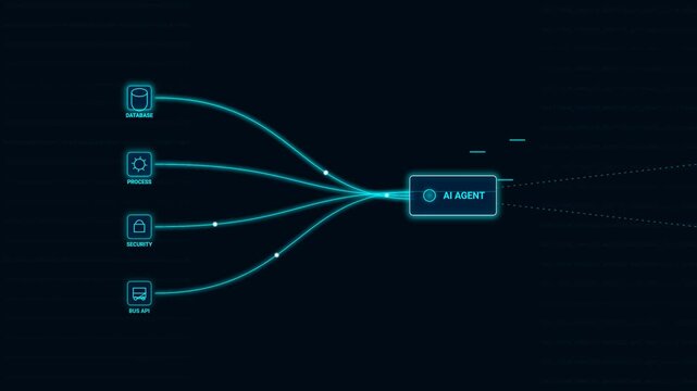 Blue Artificial Intelligence Agent Processing Data Flow Diagram Animation