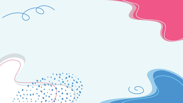 Abstract liquid fluid shape background vector with pink and blue organic wave blobs, doodles, dots, and copy space for creative presentation.