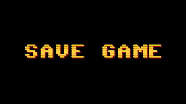 Retro 8-bit pixel art style video game title screen displaying the words SAVE GAME in a golden-yellow color on a black background