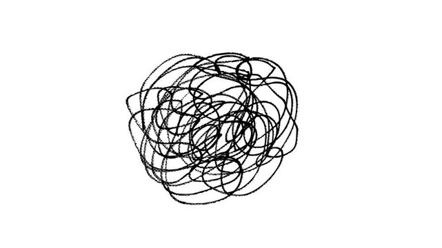 Animated Thin Black Scribble Tangled Line Art Chaos Overlay with Alpha Channel