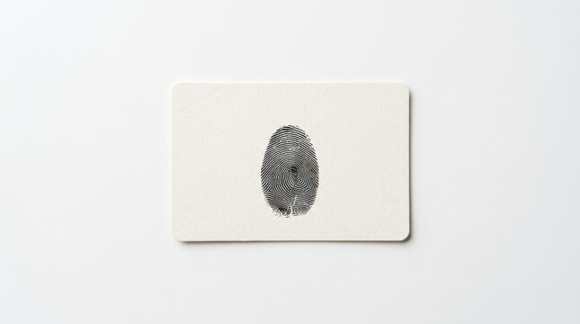 Fingerprint identification card with black fingerprint pattern on white textured paper, minimalistic and clear design
