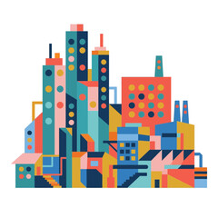 Obraz premium Colorful Abstract Cityscape Illustration with Geometric Buildings