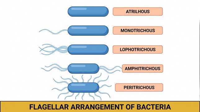 Flagellar arrangement of bacteria types educational diagram