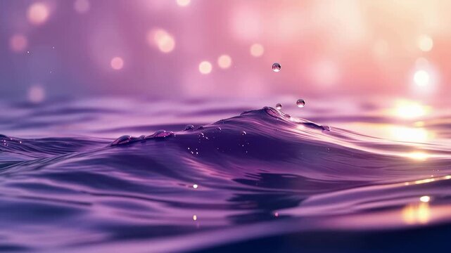 幻想的な紫色にきらめく水しぶきと波打つ水面の背景