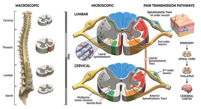 Macroscopic and Microscopic Anatomy of the Spinal Cord and Its Correlation with Pain Transmission Pathways
