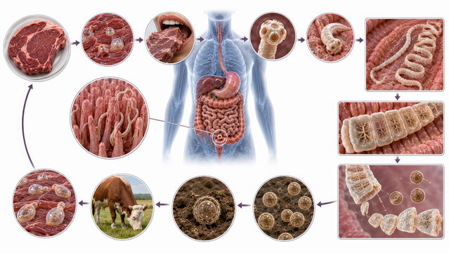 Taenia Saginata Beef Tapeworm Life Cycle and Human Taeniasis Infection