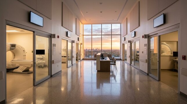 Diagnostic imaging department at sunrise with all modality suites quiet and ready