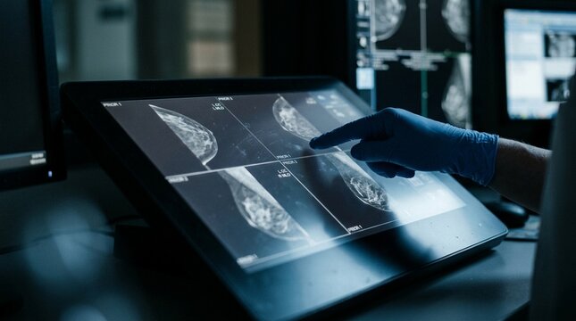 Prior mammogram images being reviewed before a new screening appointment