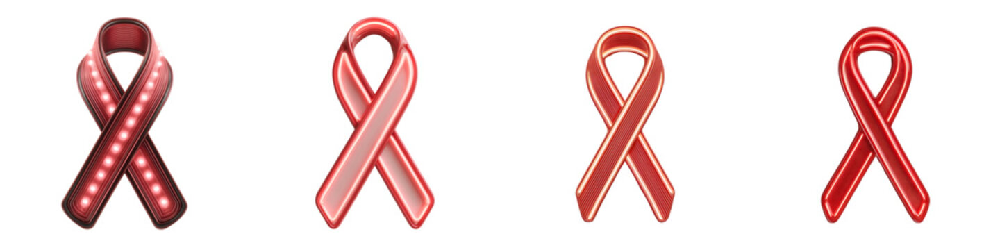 Set of Red Awareness Ribbons for Health Campaigns