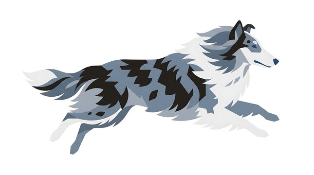 Running blue merle rough collie vector illustration
