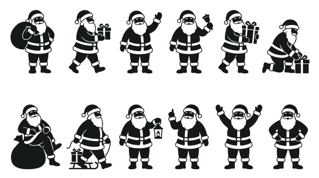 Collection of festive Santa Claus silhouette illustrations.  vector illustration