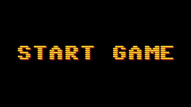 Classic retro 8-bit video game 'START GAME' message, pixelated yellow and orange text on a black background