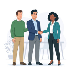 Fototapeta premium Diverse Business Team Shaking Hands in Agreement, Vector Illustration