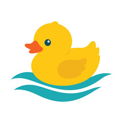 Fototapeta premium Yellow rubber duck swimming on blue waves for baby bath time toy design.