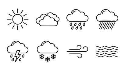 Fototapeta premium Modern Weather Forecast Linear Symbol Collection