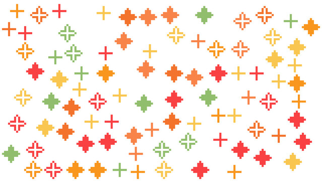 Colorful Pixel Geometric Pattern with Cross and Star Shapes on White Background