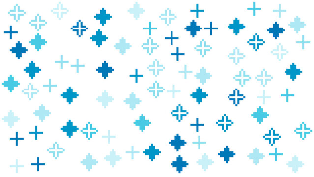 Abstract Blue Cross and Plus Sign Geometric Pattern on White Background Minimalist Pixel Art Vector Illustration
