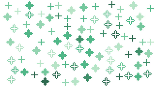 Abstract background with green plus signs and cross symbols on white
