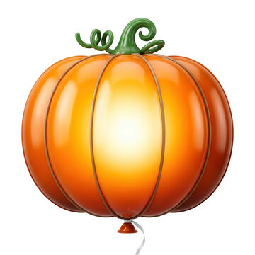 Un globo brillante con forma de calabaza naranja de Halloween con un tallo verde rizado, renderizado en 3D con un acabado suave y reluciente, aislado sobre un fondo blanco puro para dise&ntilde;o festivo.