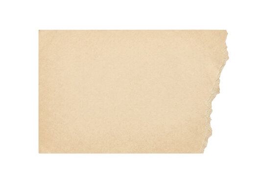 Un trozo de papel beige con un borde rasgado irregular en el lado derecho, aislado sobre un fondo blanco puro, ideal para texturas de dise&ntilde;o, proyectos creativos, scrapbooking o fondos de notas.