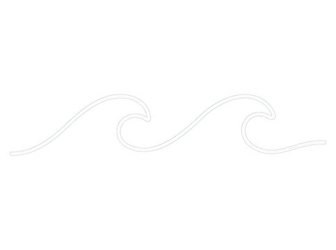 Ilustraci&oacute;n lineal minimalista de dos olas del mar estilizadas con un trazo blanco continuo sobre un fondo blanco puro, ideal para dise&ntilde;o gr&aacute;fico, logotipos, iconos de playa o elementos decorativos.