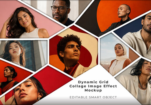 Dynamic Grid Collage Image Effect Mockup