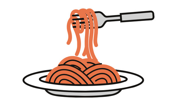 Steaming plate of spaghetti pasta with a silver fork on a white background culinary lifestyle concept