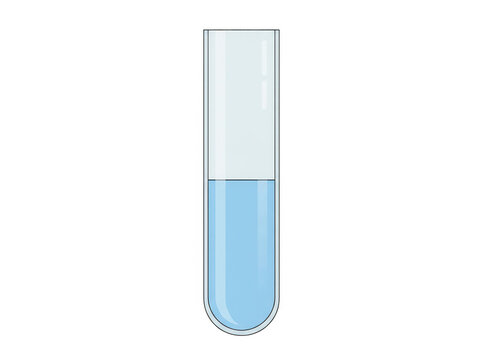 Ilustraci&oacute;n vectorial de un tubo de ensayo de vidrio con l&iacute;quido azul claro, aislado sobre fondo blanco, ideal para conceptos de ciencia, qu&iacute;mica y laboratorio m&eacute;dico.