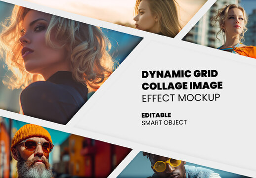Dynamic Grid Collage Image Effect Mockup