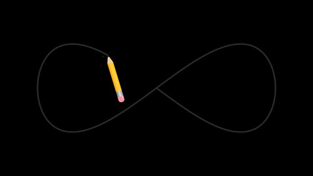 Animated pencil drawing an infinity symbol on a alpha background.