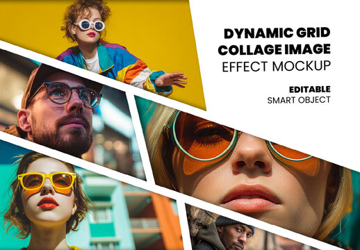Dynamic Grid Collage Image Effect Mockup