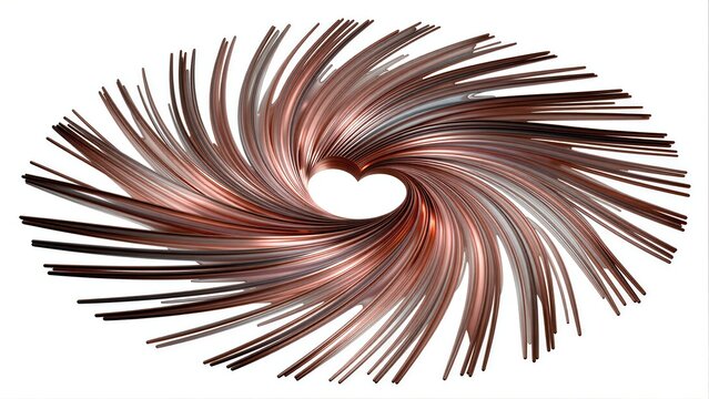 Copper wires spiral inward, forming a heart-shaped void at the center.